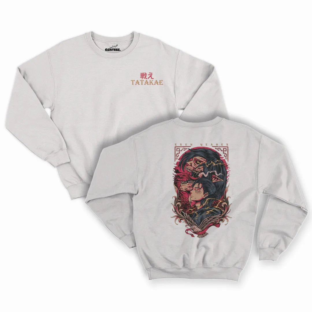Eren Yeager Attack on Titan Anime Sweatshirt | "Tatakae" Premium Fleece Unisex Sweat Shirt | Unique Winter Wear by Stoiz